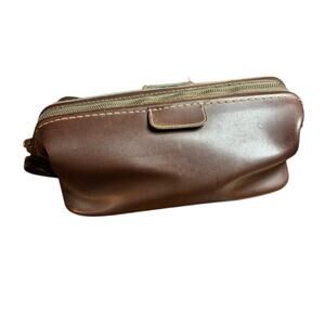 Vintage Dopp Buxton Brown Leather Zip Top Toiletry Shaving Kit Travel Case VTG